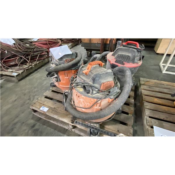 GROUP OF 3 RIDGID WET/DRY SHOP VACS
