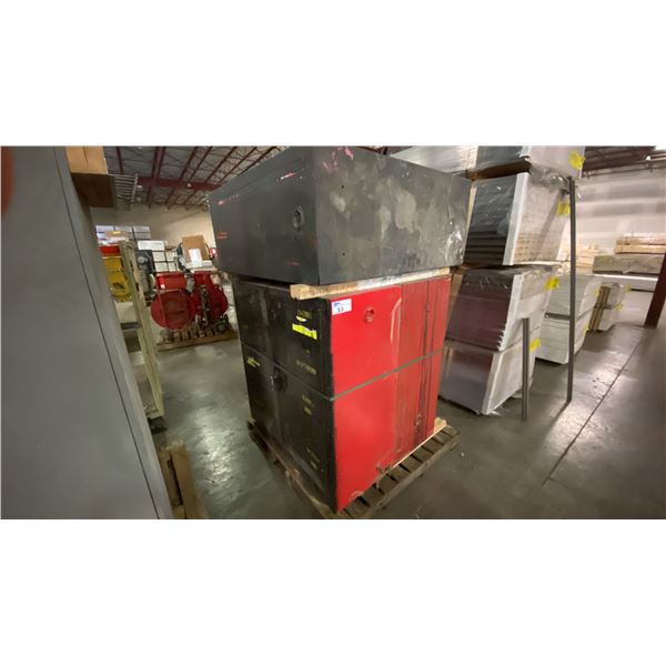GROUP OF 3 METAL 2 DOOR FLAMMABLE LIQUID STORAGE CABINETS