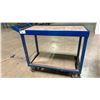 Image 1 : BLUE METAL FRAME WOOD TOP 2 TIER MOBILE SHOP CART