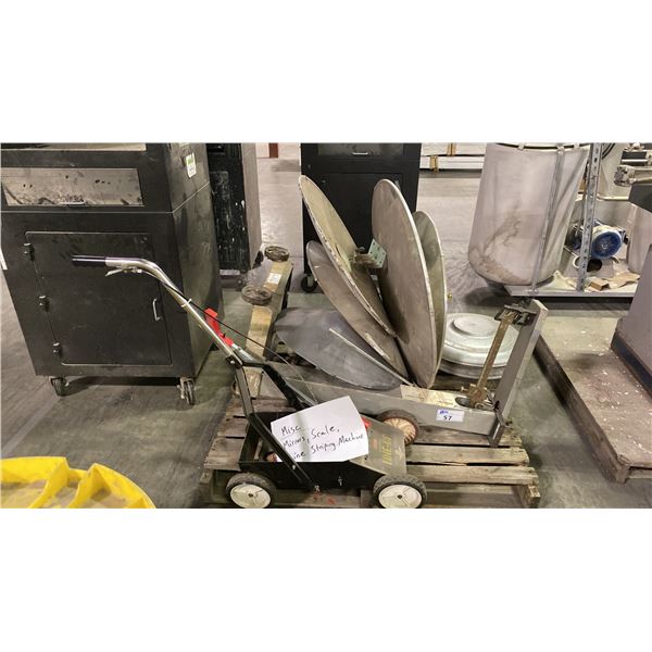 PALLET OF ASSORTED SHOP ITEMS- LINE STRIPING MACHINE, SCALE & CORNER MIRRORS