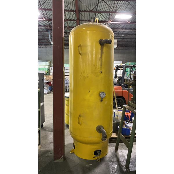 LARGE YELLOW INDUSTRIAL AIR COMPRESSOR APPROX 8.5'H X 3'D