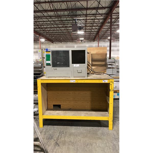 METAL FRAME WOOD TOP WORKBENCH WITH DUST SHIELD COMPUTER ENCLOSURE MEASURES APPROX 64"L X 32"D X