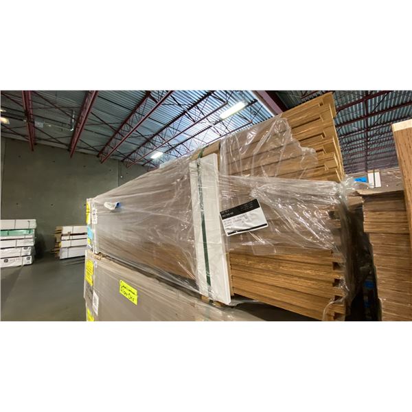 1 LIFT OF MAHOGANY PREFAB FLAT JAMB WITH OAK IMPERIAL VALLEY PRINT FINISH- 7' LENGTHS, 252 PCS