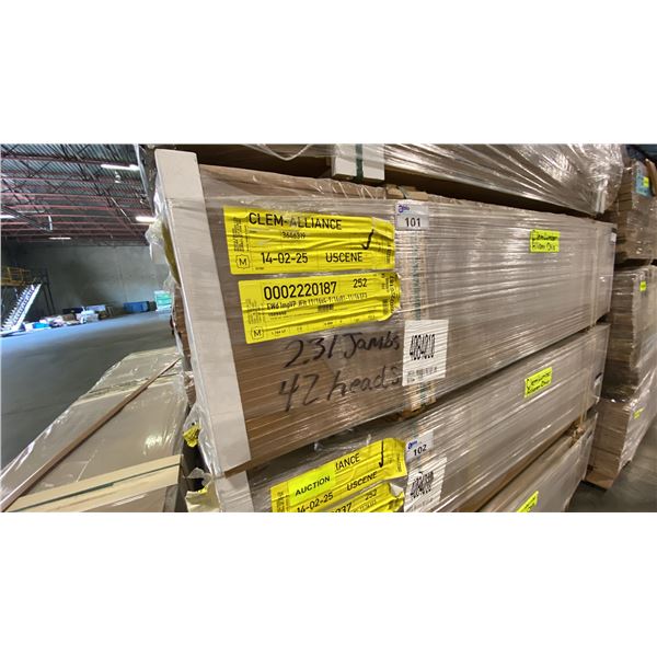 1 LIFT OF MAHOGANY PREFAB FLAT JAMB WITH OAK IMPERIAL VALLEY PRINT FINISH- 7' LENGTHS, 252 PCS