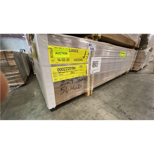 1 LIFT OF MAHOGANY PREFAB FLAT JAMB WITH OAK IMPERIAL VALLEY PRINT FINISH- 7' LENGTHS, 252 PCS