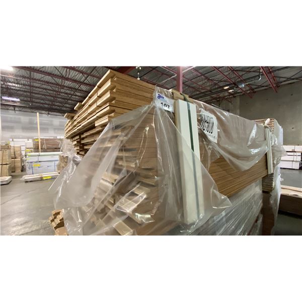 1 LIFT OF MAHOGANY PREFAB FLAT JAMB WITH OAK IMPERIAL VALLEY PRINT FINISH- 7' LENGTHS, 252 PCS