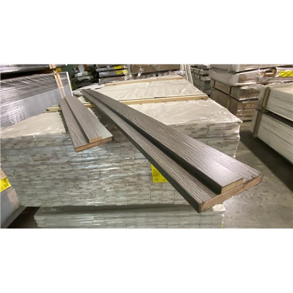 1 LIFT OF MAHOGANY BASEBOARD/TRIM MOULDING WITH EMBOSSED WOOD SLATE GREY FINISH- APPROX 82" LENGTHS