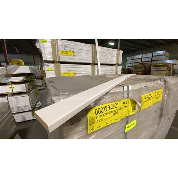 1 LIFT OF MDF BASEBOARD/TRIM MOULDING WITH PAINTED WHITE FINISH- APPROX 7' LENGTHS, 4,536 FT TOTAL