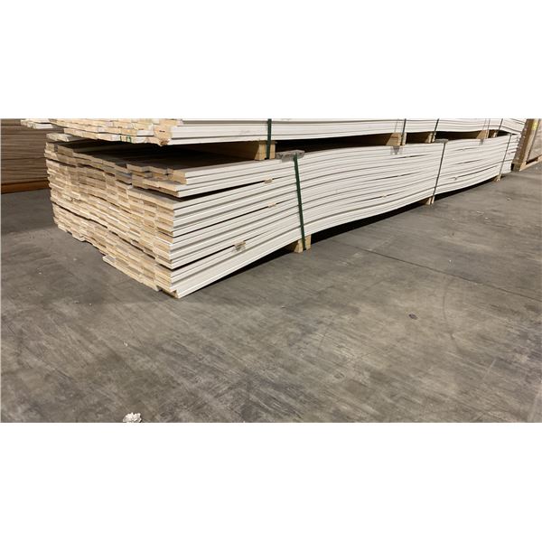 1 LIFT OF MDF BASEBOARD/TRIM MOULDING WITH PRIMED WHITE FINISH APPROX 12' LENGTHS