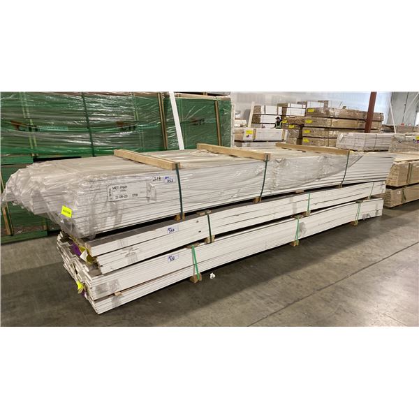 3 LIFTS OF BASEBOARD/TRIM MOULDING WITH WHITE FINISH APPROX 14' LENGTHS