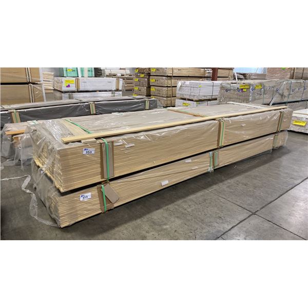 2 LIFTS OF BASEBOARD MOULDING WITH MAPLE EMBOSSED WOOD FINISH APPROX 14' LENGTHS, 6202 FT TOTAL