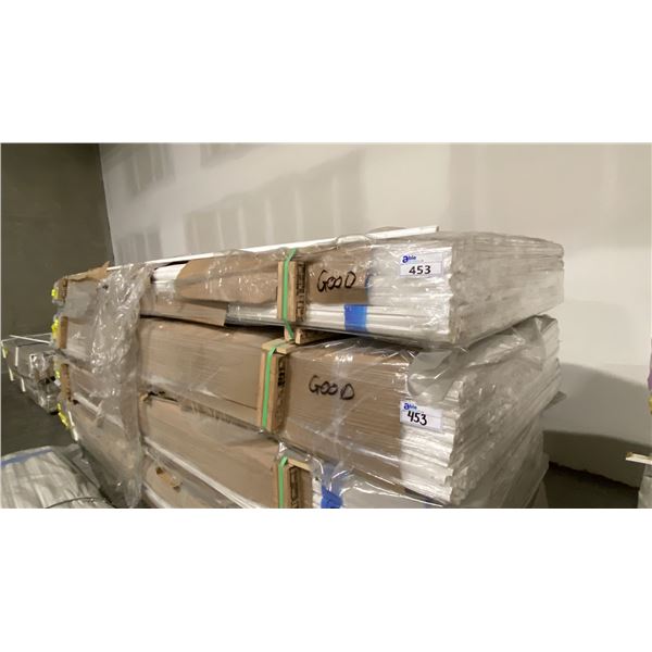 2 LIFTS OF BASE SHOE MOULDING WITH POLAR WHITE PAINTED FINISH APPROX 12' LENGTHS, 12,384 FT TOTAL