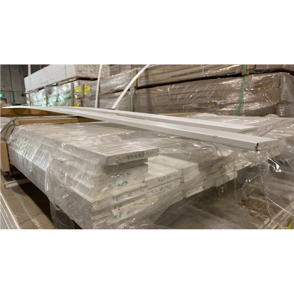 1 PARTIAL LIFT OF BASEBOARD/TRIM MOULDING WITH PRIMED WHITE FINISH APPROX 16' LENGTHS