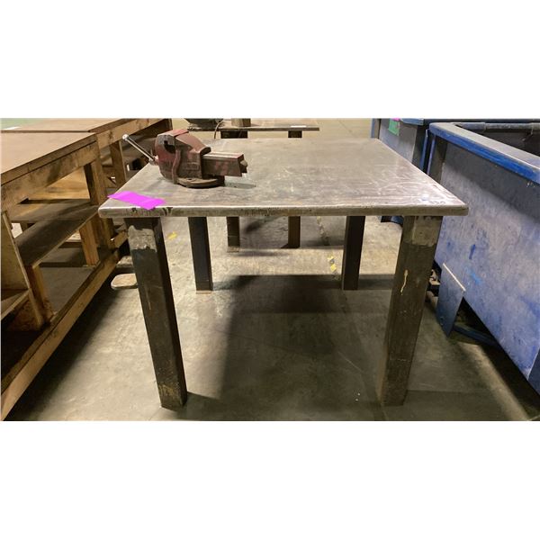 1.5" THICK SOLID STEEL TOP METAL SHOP TABLE WITH RECORD NO.4 BENCH VICE