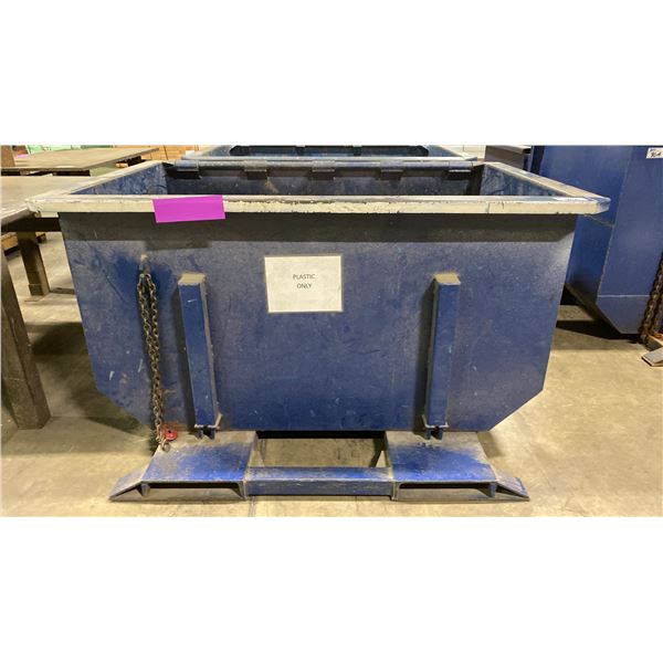BLUE METAL INDUSTRIAL DUMP BIN WITH FORKLIFT SLOTS- APPROX 80"L X 53"W X 42"H