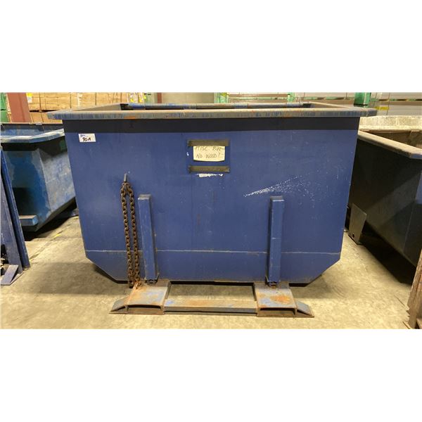 BLUE METAL INDUSTRIAL DUMP BIN WITH FORKLIFT SLOTS- APPROX 80"L X 53"W X 51"H