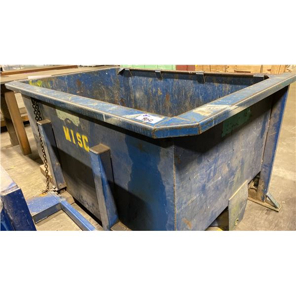 BLUE METAL INDUSTRIAL DUMP BIN WITH FORKLIFT SLOTS- APPROX 80"L X 53"W X 41"H