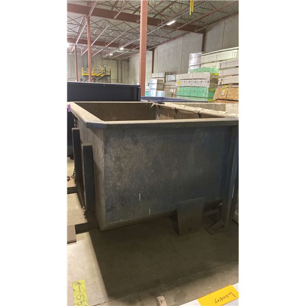 BLUE METAL INDUSTRIAL DUMP BIN WITH FORKLIFT SLOTS- APPROX 80"L X 53"W X 41"H
