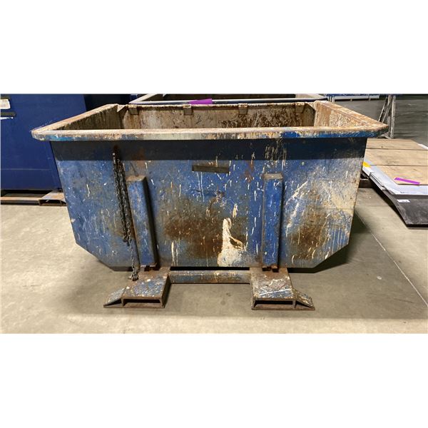 BLUE METAL INDUSTRIAL DUMP BIN WITH FORKLIFT SLOTS- APPROX 80"L X 53"W X 41"H