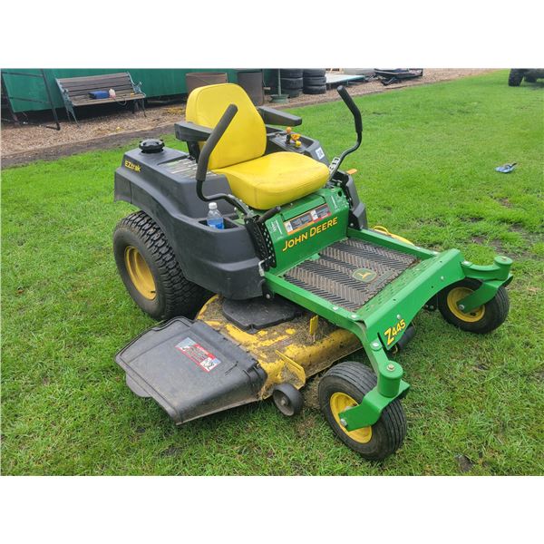 JD zero turn Z445 riding mower, showing 214 hrs., orig. owner, always shedded, 54 in. deck, new blad