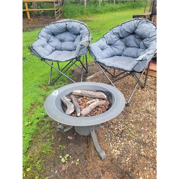 2- Comfy camping chairs c/w 28 in. propane fire place
