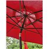 Image 7 : 2- approx. 43 in. x 55 in. Steel tables, wood grain tops, 16 in. H, c/w 1- 8 ft. umbrella