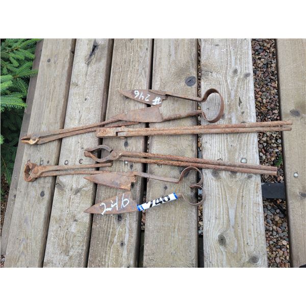 2- Antique sheep shears & 4- forging tools