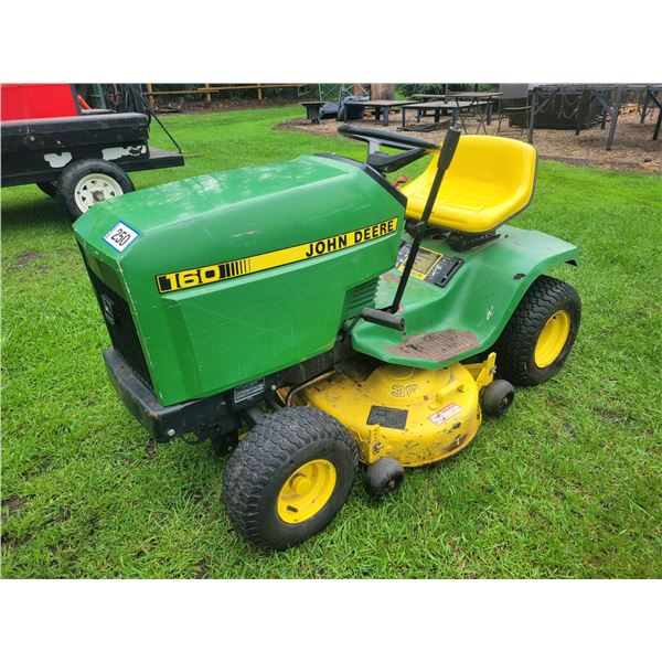 JD 160 riding mower, 38 in. deck c/w new blades, orig. owner, running order