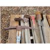 Image 2 : Pick axe, 2- antique adze implements from CN & post hole digger
