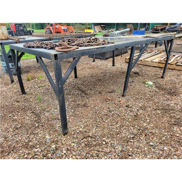 Metal table, approx. 51 1/2 in. x 87 in. x 30 in. H c/w pipe vice