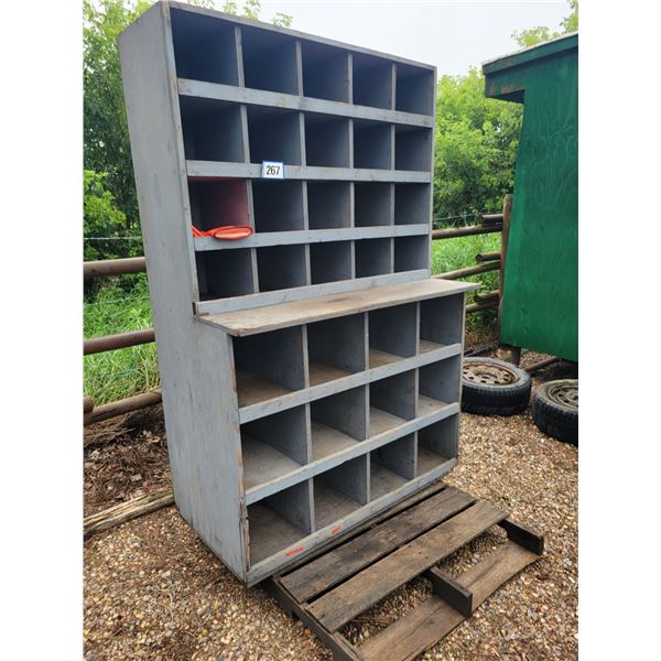 Wooden bolt bin, approx. 4 ft. x 4 ft. x 27 in. W