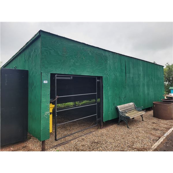 (Lot #'s 270 & 271 are a Group Lot) Skid shed, approx. 14 ft. W x 28 ft. c/w tin roof & welded sucke