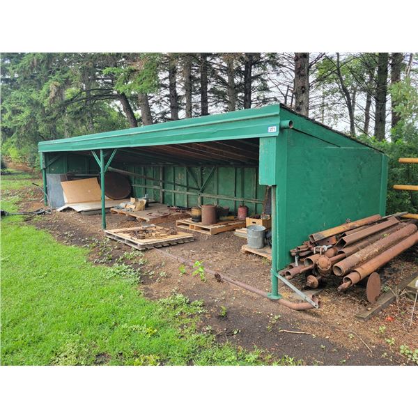 (Lot #'s 270 & 271 are a Group Lot) Green steel skid shelter, approx. 8 ft. x 28 ft. x 6 ft. H slopi