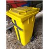 Image 4 : Yellow plastic garbage can & 3- wood X-Mas décor