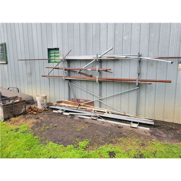Wood box c/w qty of various bolts, fittings, Contents only, metal stand stays with the building