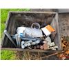 Image 7 : Wood box c/w qty of various bolts, fittings, Contents only, metal stand stays with the building