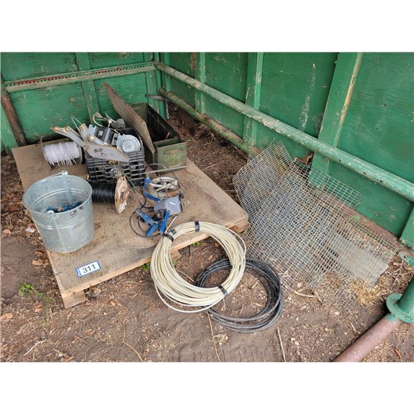 Pallet of 1/2 in. bolts, pipe bender, halogen light, black & white #12RW90 wire & qty of various scr
