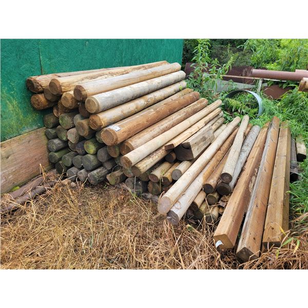 Qty of posts, approx. 4 1/2 in. x 7 ft. & treated 4x4s