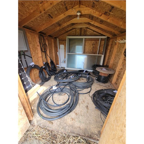 Contents in shed- 3- Conductor #2 cable copper approx. 50 ft. to 60 ft., 3- Conductor #6 approx. 60