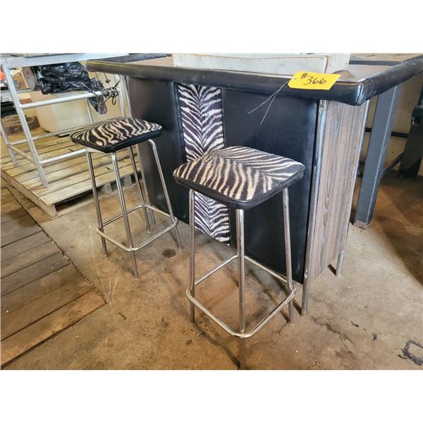 Retro zebra print bar stand c/w 2- matching bar stools