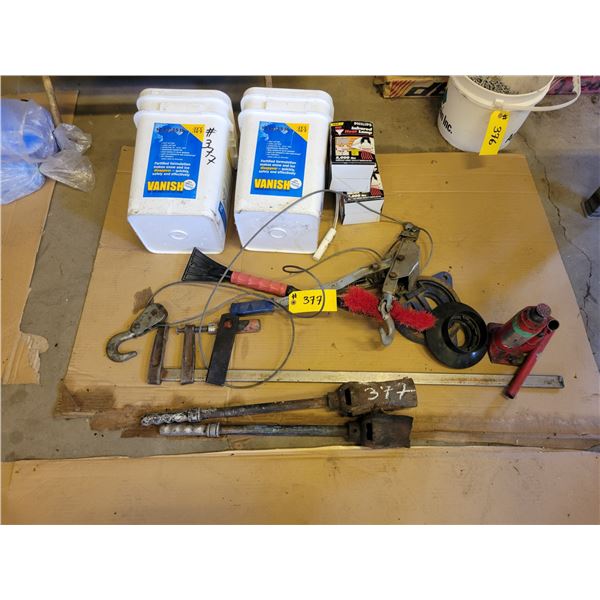 2- Pails of sidewalk salt, 2- propane torches, come-a-long & bottle jack