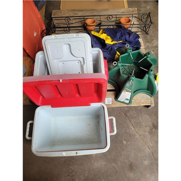 Tree stand, CD rack & 2- coolers