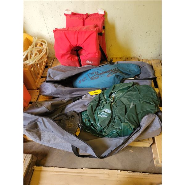 Double inflatable mattress, North Trail tent & 4- life jackets