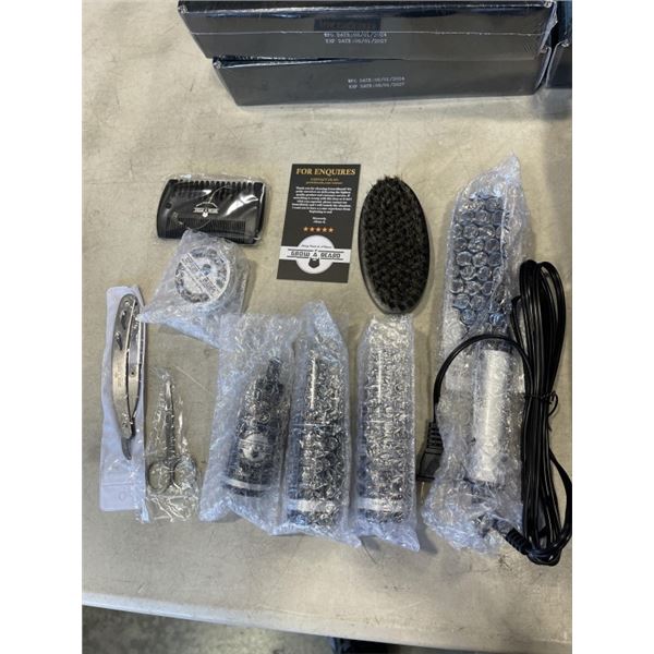 3 NEW GROW A BEARD KIT INCULDING STRAIGHTENER BEARD WASH BRUSH COMB GROTHW OIL RAZOR AND SCISSORS