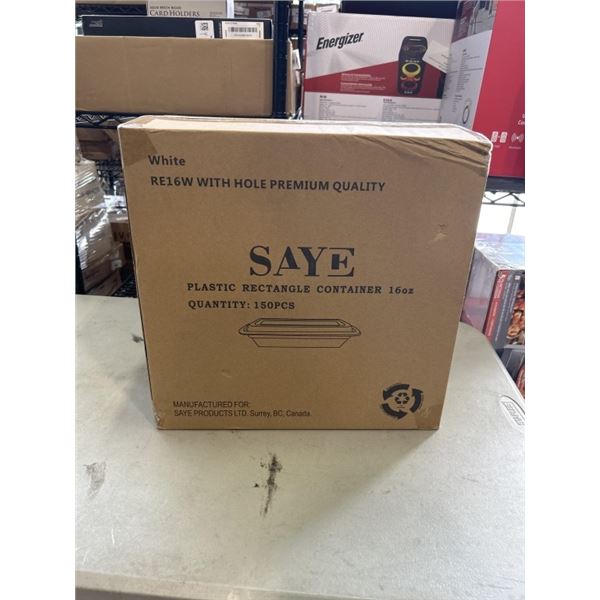 SAYE PLASTIC RECTANGLE FOOD CONTAINERS. 16 0Z. 150 PCS