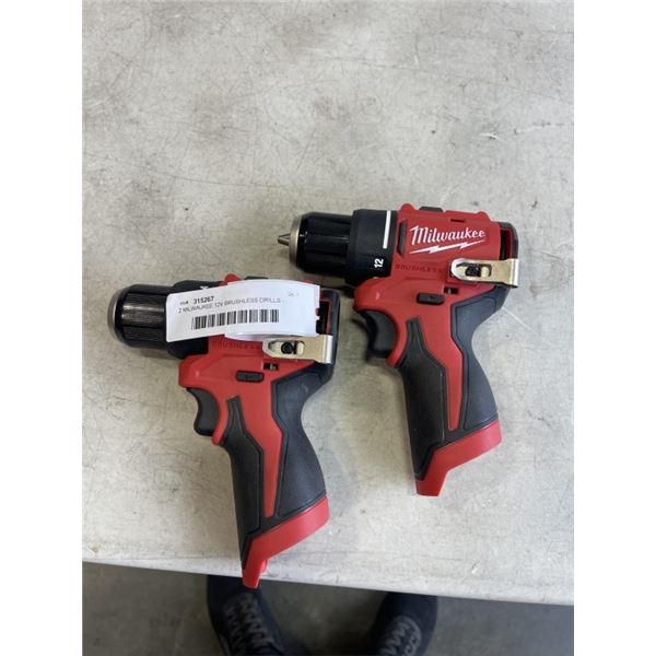 2 MILWAUKEE 12V BRUSHLESS DRILLS - WORKING, NO BATTERY