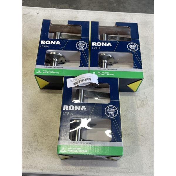 3 BRAND NEW RONA CLOSET/HALL ENTRY HANDLE SETS