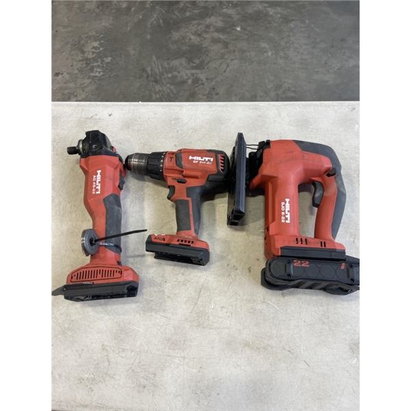 HILTI DRILL, HILT JIG SAW, AND HILTI GRINDER - ALL WORKING, ONE BATTERY FOR ALL
