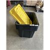 Image 1 : LIKE NEW BLACK AND YELLOW COLOUR LARGE TOTES WITH LIDS SIZE: 102 L  QTY: 3