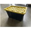 Image 2 : LIKE NEW BLACK AND YELLOW COLOUR LARGE TOTES WITH LIDS SIZE: 102 L  QTY: 3